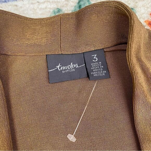 Chicos Travelers Cardigan size 16 open cut out sleeve brown size 3 - Picture 2 of 5